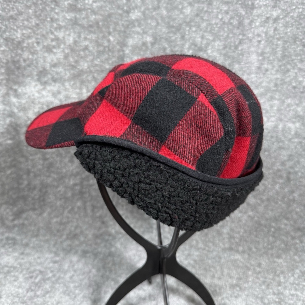 Eddie Bauer Hat Red Buffalo Plaid Wool Blend Trapper - Picture 3 of 8